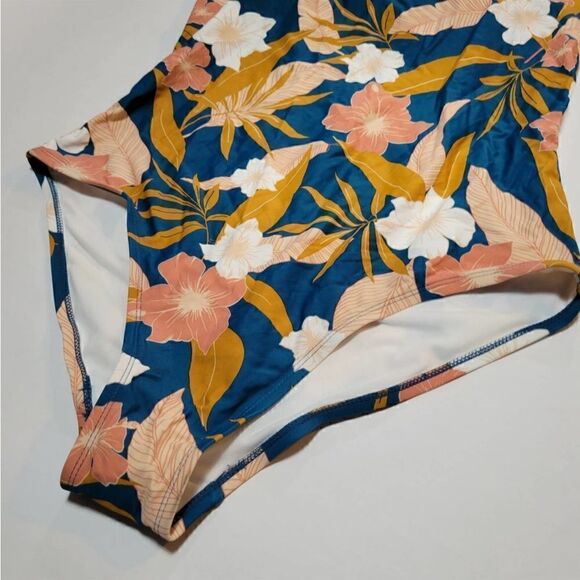 Kona Sol Over Shoulder One Piece Swimsuit Botanical Lagoon Print - Picture 4 of 9